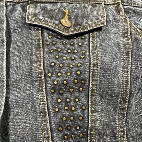 LA Blues Blue Denim Jacket Womens Sz Medium M Cropped Short - Spell Out On Back - Picture 4 of 15